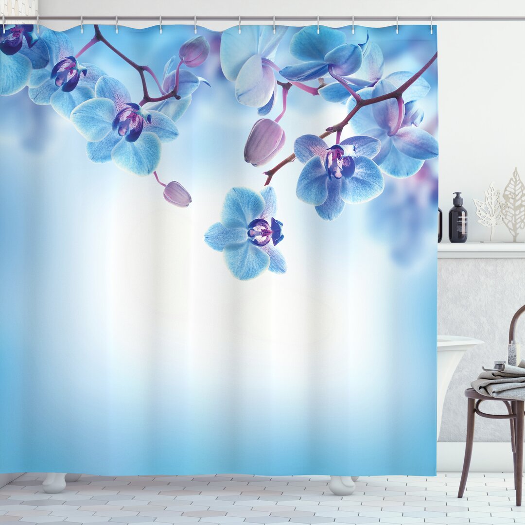 Duschvorhang, Orchideen Natur, Blume, Blau und Lila