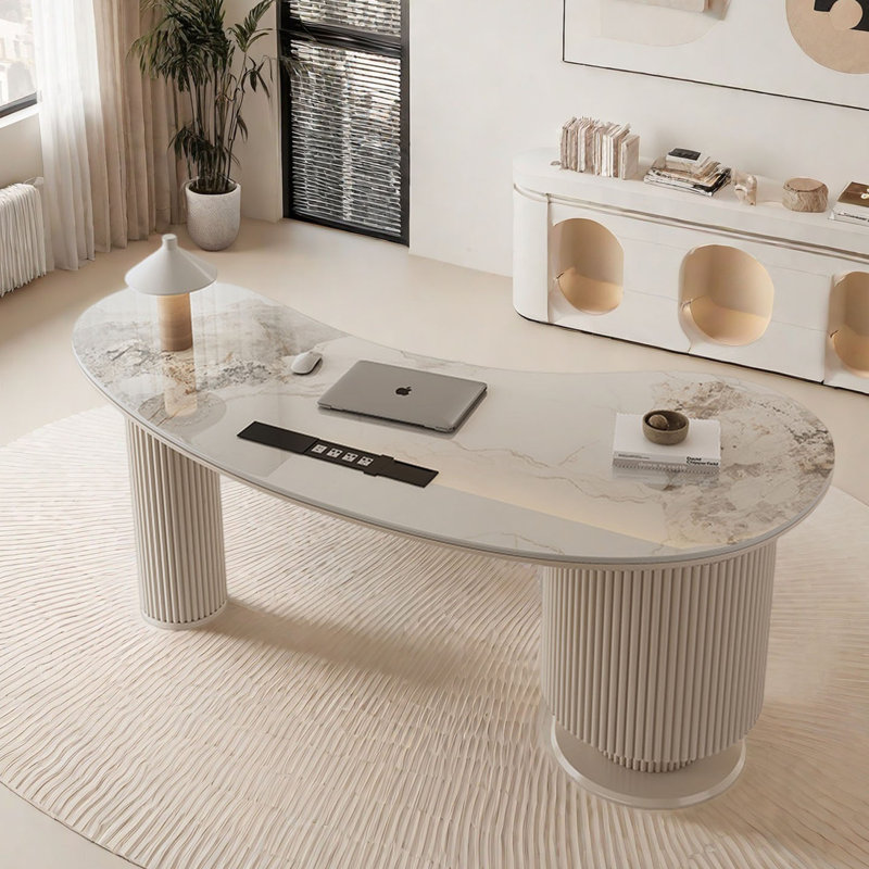 Bureau en pierre frittée de style crème, H 29,5 po x l 70,9 po x P 27,6 po