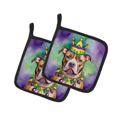Pit Bull Terrier King of Mardi Gras Pair of Pot Holders