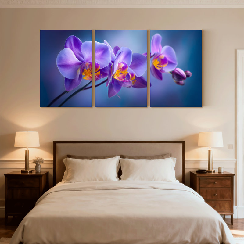 Plantes et fleurs, orchidée mauve, ensemble de 3 impressions sur toile, H 18 po x l 36 po
