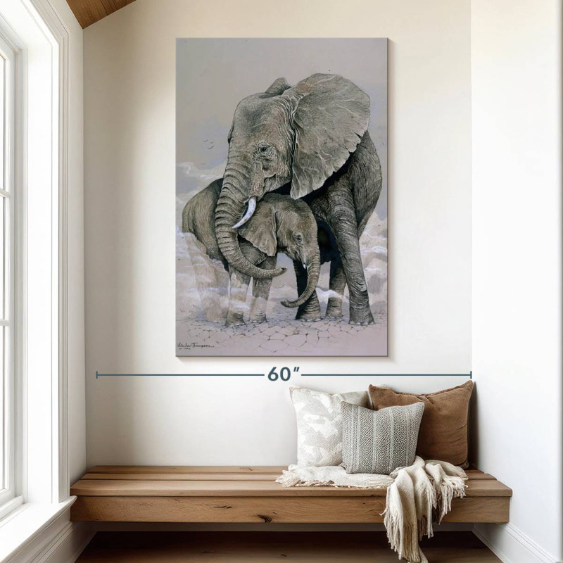 Maman et bébé éléphant, H 51 po x l 34 po