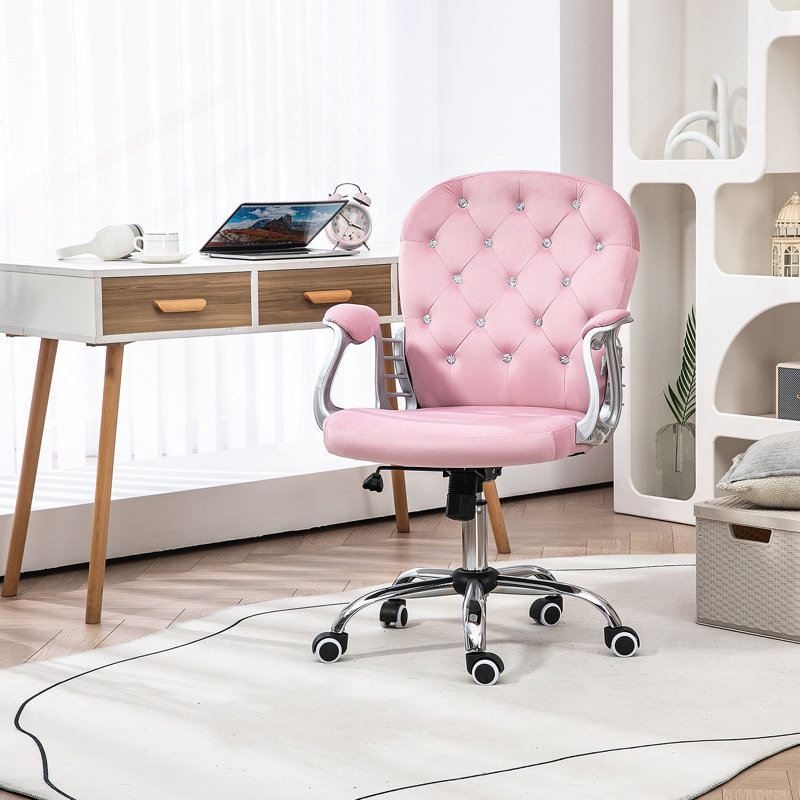 Chaise de bureau pivotante avec support lombaire en polyester, hauteur réglable, roulettes, Rose
