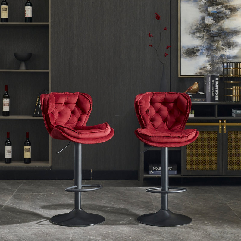 Set Of 2 Velvet Bar Stools With Swivel Base, Adjustable Height, And Powder-Coated Legs For Comfort And Versatility In Any Setting