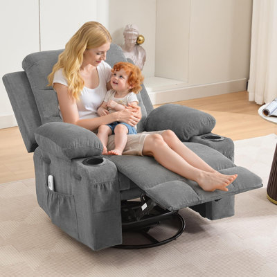 Fauteuil inclinable pivotant surdimensionné à 360 ° avec massage et chaleur, chaise longue ergonomique à assise large pour grands et grands, supporte 400 lb, beige
