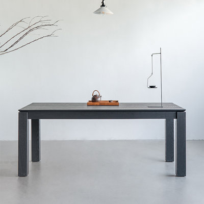 78.74" Black Rectangular Solid Wood Dining Table