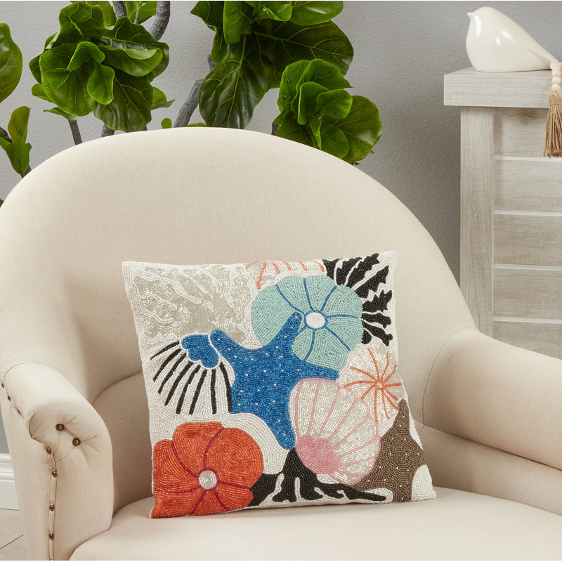 Beaded Seashells Multicolor Square Decorative Pillow Cover