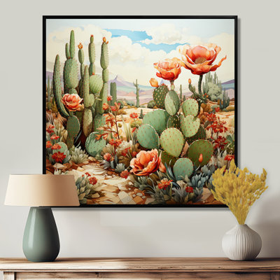 Corail vert cactus désert pointillisme III - art mural de cactus pour le salon