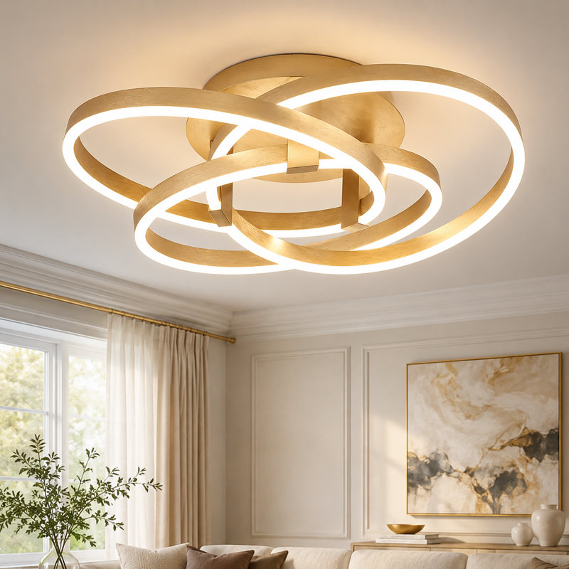 Arlyss 23.2" W 3-Light Integrated LED Semi Flush Mount, Brushed Gold