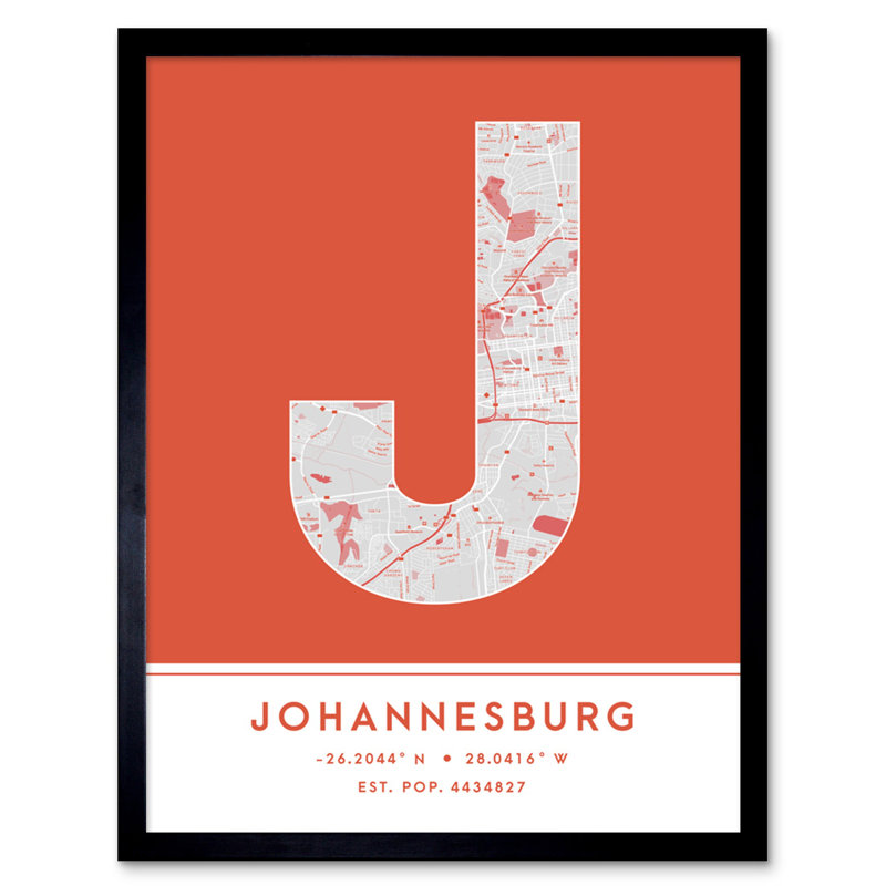 Johannesburg City Map Johannesburg South Africa City Map Orange - Single Picture Frame Typography