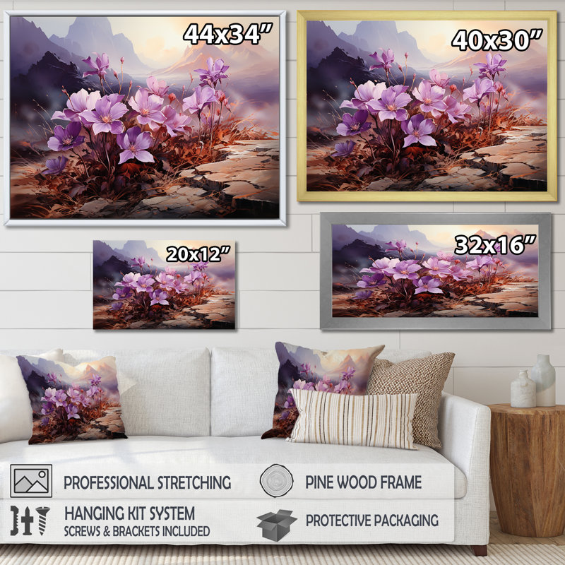" Violets Charm In Mountain Scenery ", Black Floater Framed, 34" H x 44" W