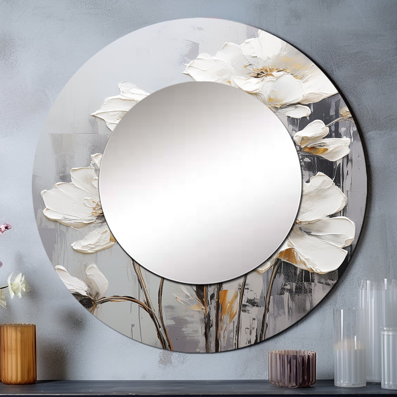 Buttercups Fields On Grey V - Buttercups Unique Wall Mirror Decor, White Large, 23 po x 23 po