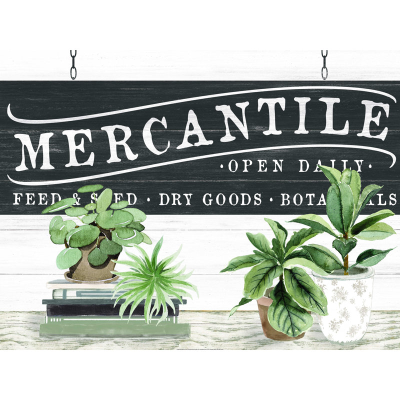 Enseigne de magasin Mercantile avec plantes - impression sur toile tendue, H 36 po x l 48 po