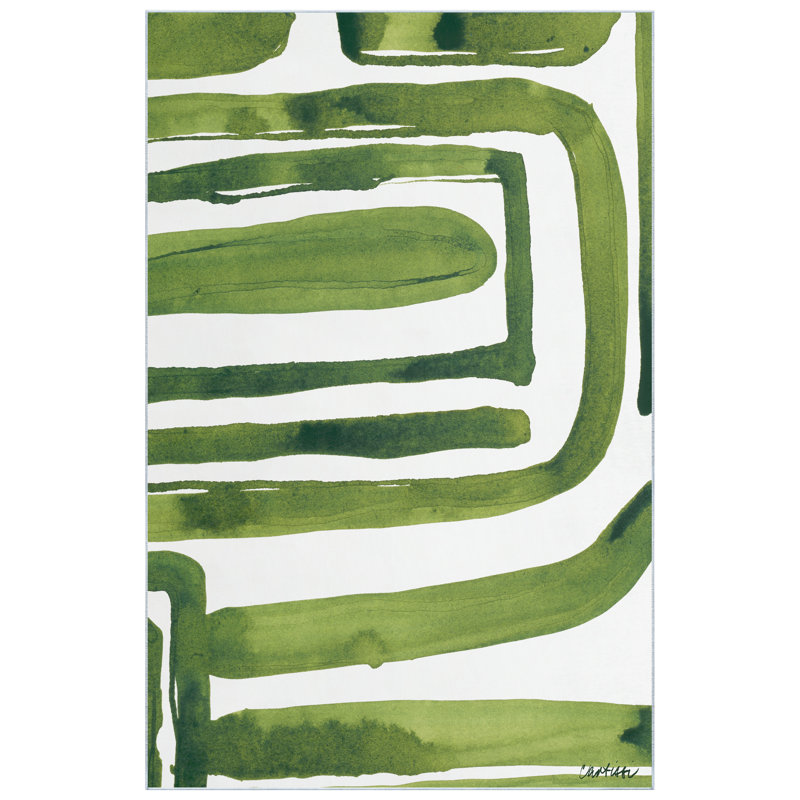 Green Labyrinth II Washable Abstract Area Rug, Power-loomed, Softness with Non-Slipping Backing