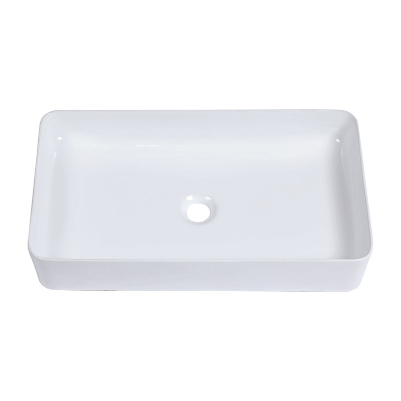 24"X14" White Ceramic Rectangular Vessel Bathroom Sink