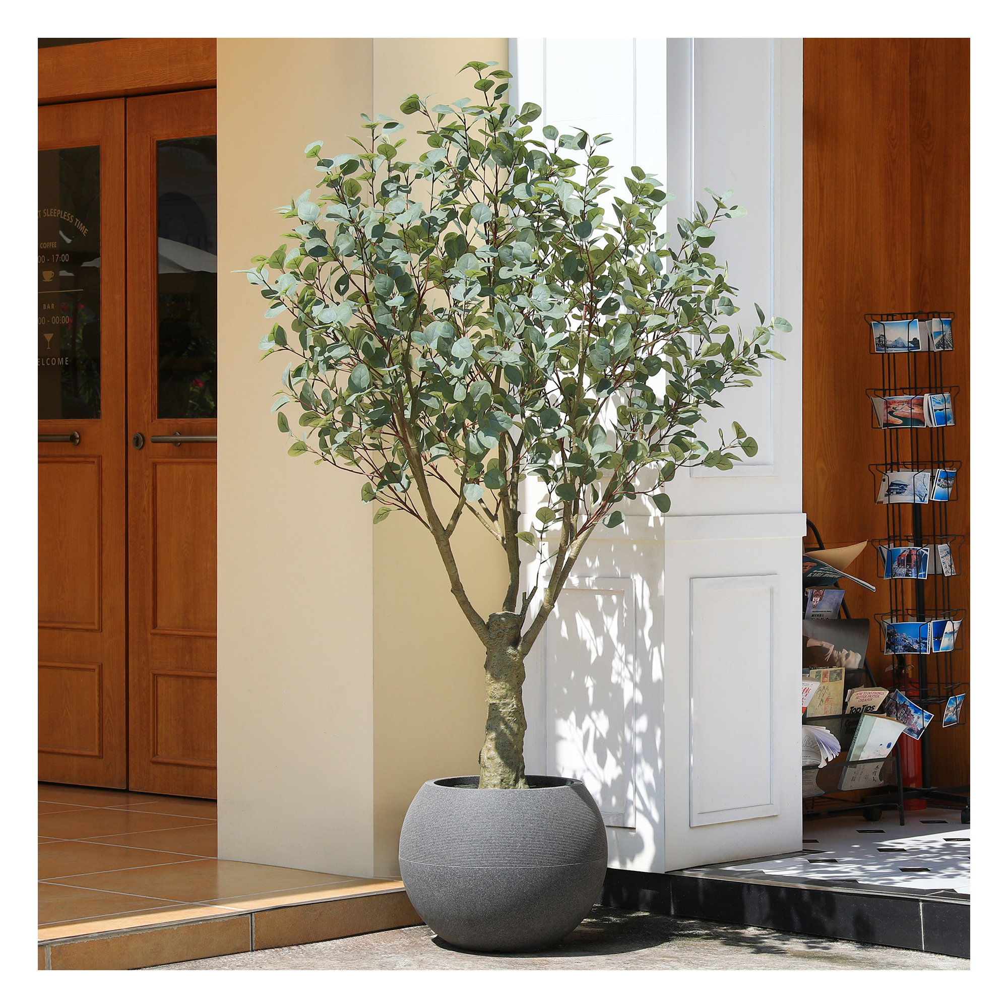Aldery 7ft UV Resistant Fake Eucalyptus Tree with Grey Tall Planter for Indoor Outdoor Home Decor