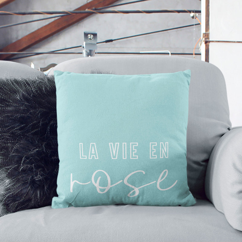 La Vie En Rose V2 Typography Square Throw Cushion, 55cm H x 55cm W x 20cm D, White