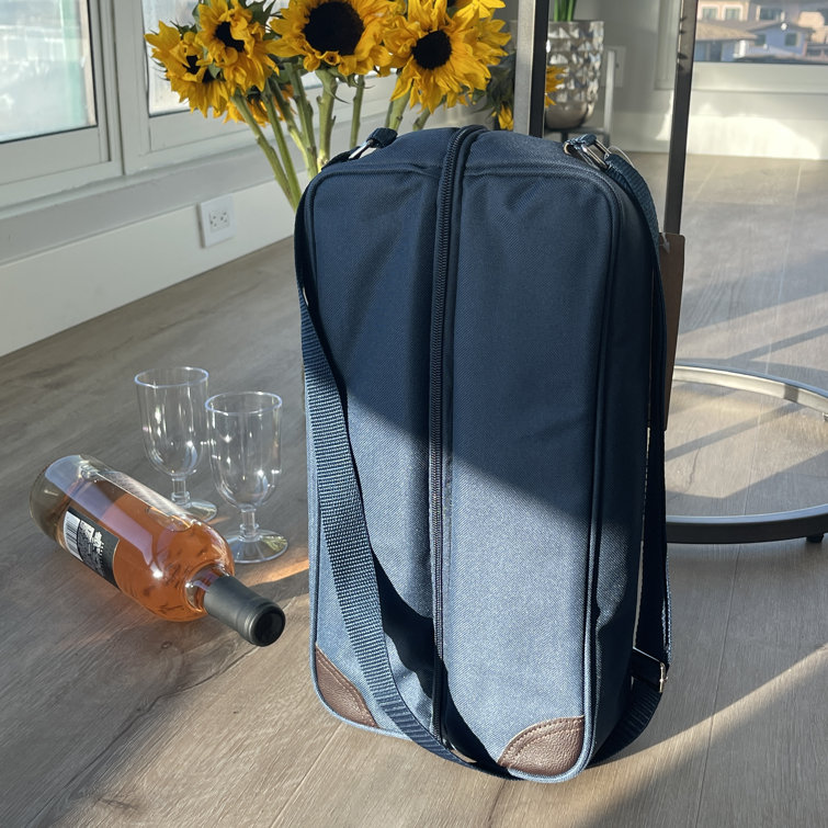 Imperial Home Wine Carrier Tote Bag - Insulated Wine Bottle Holder or Wine Case Picnic Set Blue 1 Bottle