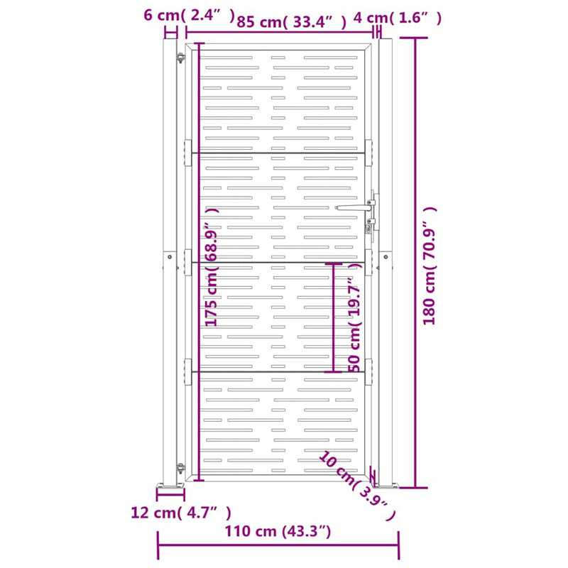 vidaXL Garden Gate Anthracite 105x180 cm Steel Square Design