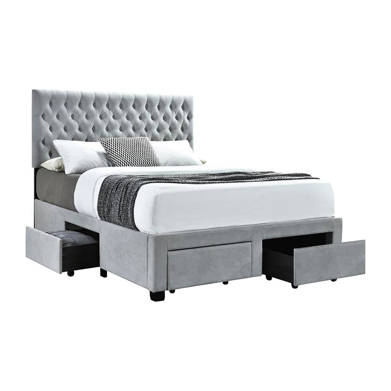 Grand lit à 4 tiroirs en bois franc asiatique gris pour plus de durabilité et de stabilité