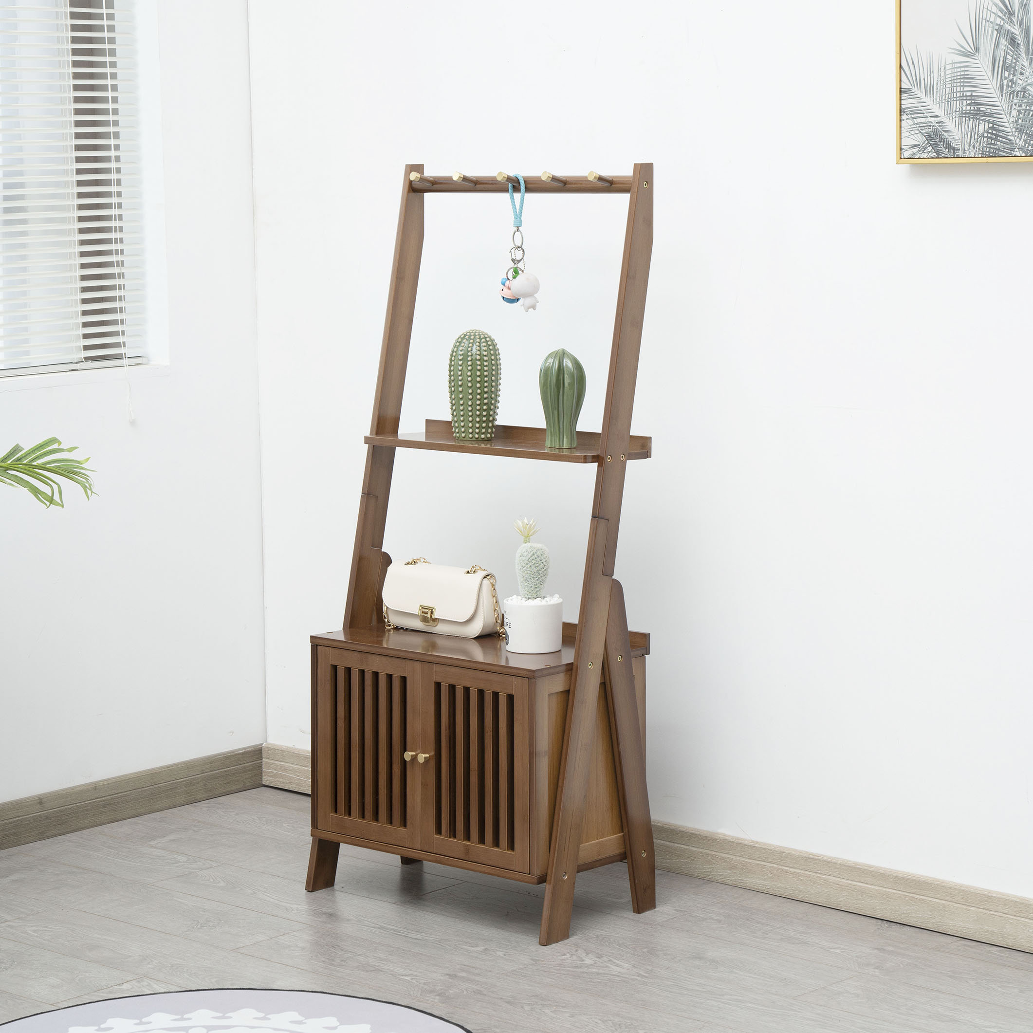 Winston Porter Bamboo Ladder Shelf Modern Wood Bookshelf Tall Bookcase
