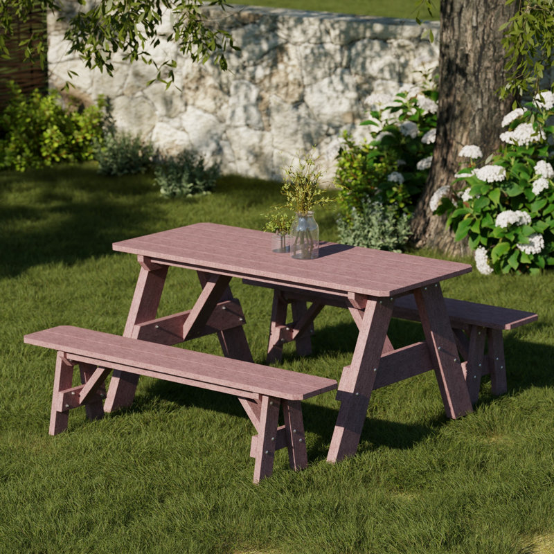 Heritage 72" Picnic Table With Detached Benches, Cherrywood