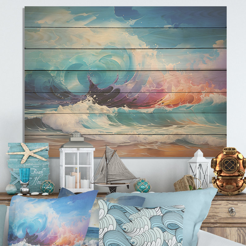 Vibrant Beach Waves IV - vagues côtières sur bois, H 10 po x l 20 po