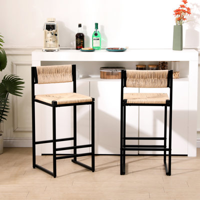 Tabourets de bar Honey de 2, chaises en corde de papier. Fabrication en métal, sièges confortables. Pour la cuisine, la salle à manger et le comptoir. Facile à installer, 2 chaises à la mode, siège pour intérieurs élégants