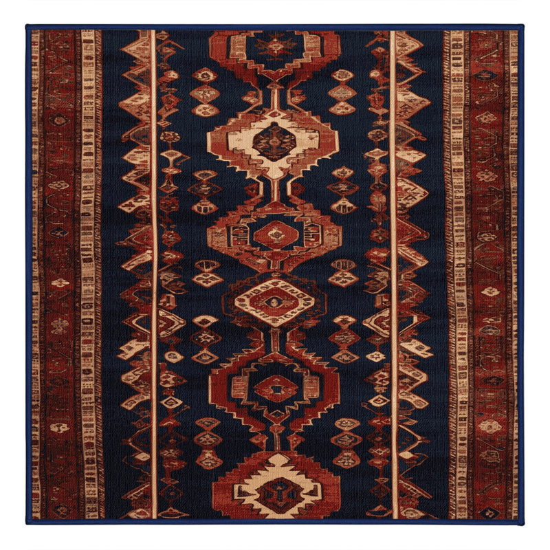 Tapis persan noir lavable à la machine, Carré 8 pi