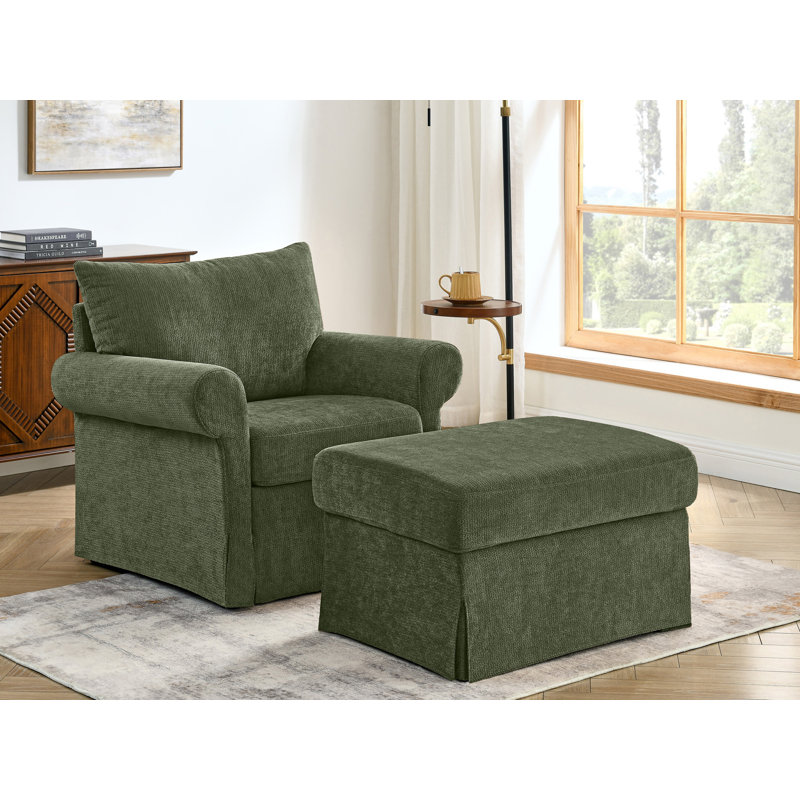 Chaise d'appoint rembourrée avec repose-pieds, Vert