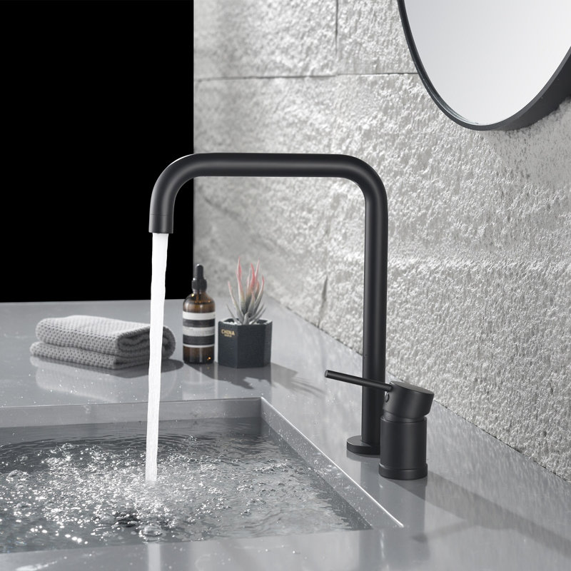 12"H Solid Brass 180° Rotation Single Handle Bathroom Sink Faucet, Matte Black