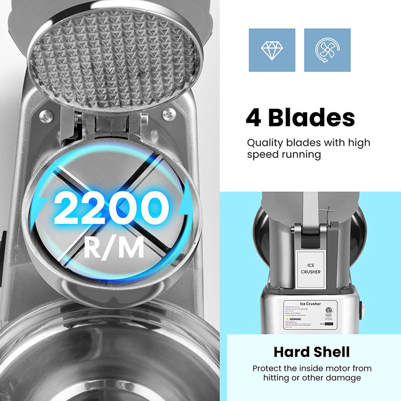 Rasoir électrique à 4 pales 210 lb / hr avec pelle à glace