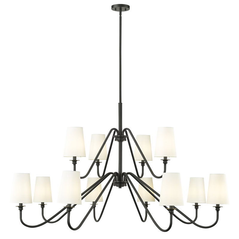 Moniet 12 - Light Steel Dimmable Shaded / Spider Chandelier, Matte Black