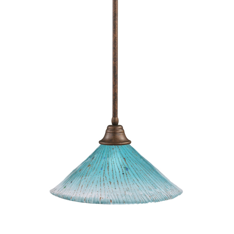 Stem Hung Pendant With Glass, Bronze, 16", Teal Crystal Glass