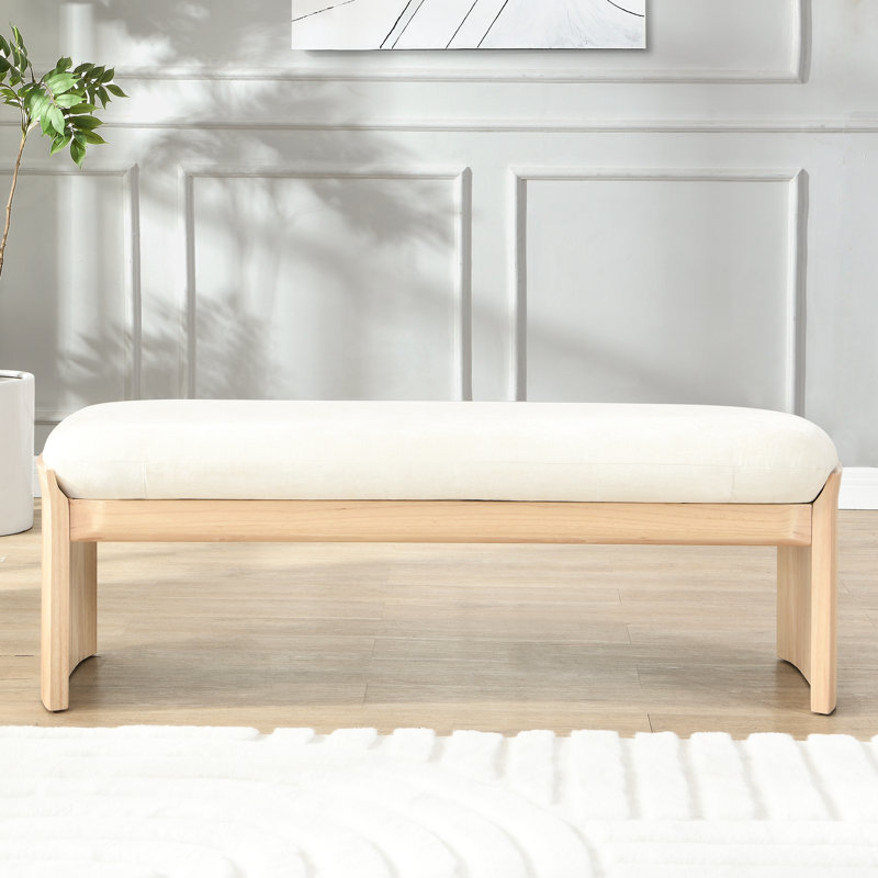 Repose-pieds 51,5 pouces en bois d'hévéa beige pour chambre à coucher et salon