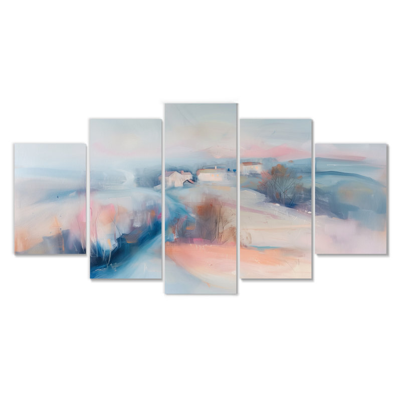 Gris, rose, minimalisme, village, mirage IV - ensemble d'art mural de ferme