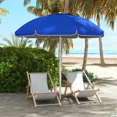 Parasol portatif de 5,7 pi avec inclinaison, hauteur réglable, 2 porte-gobelets et crochets, parasol d'extérieur à volants UV 40+ avec auvent ventilé