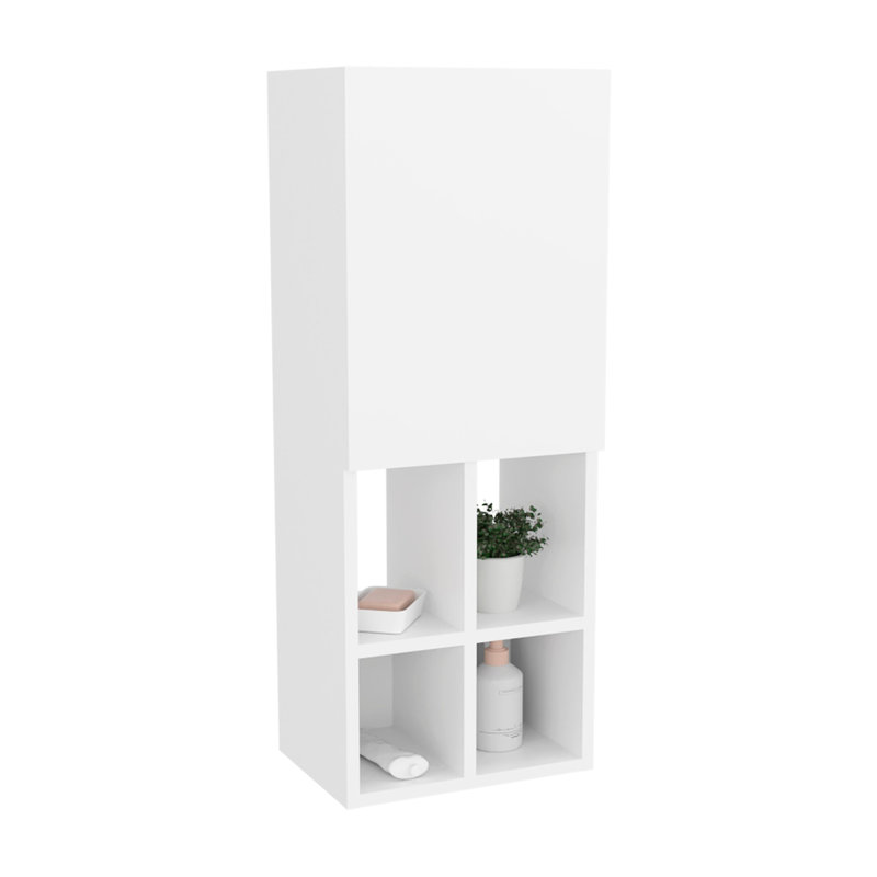 White Bathroom Cabinet With 1 Door And 4 Shelves, Complementing Different Interior Styles, Ideal For Small Spaces 、、、1 、4 、、