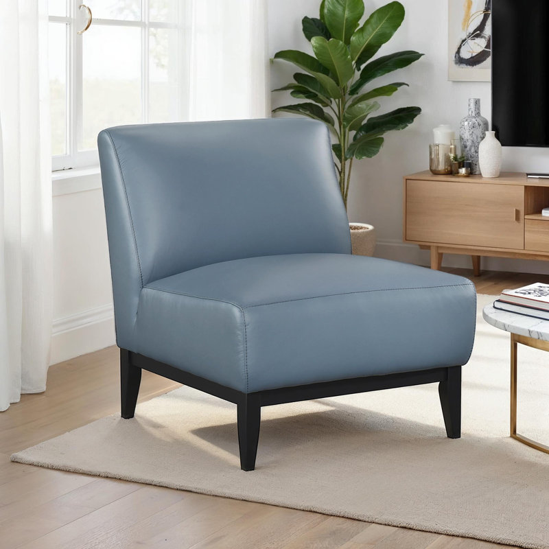 Timmins 28.5" Modern & Contemporary Accent Chair with 100% Top Grain Buffalo Leather, Solid Wood Legs, High-Density Foam Seat Cushions