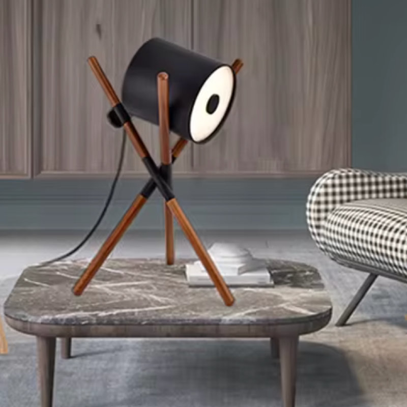 Lampe trépied en bois, Noir