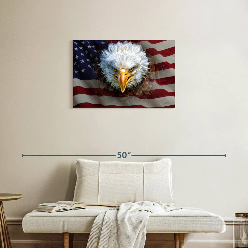Aigle à tête blanche sur le drapeau américain, H 20 po x l 30 po