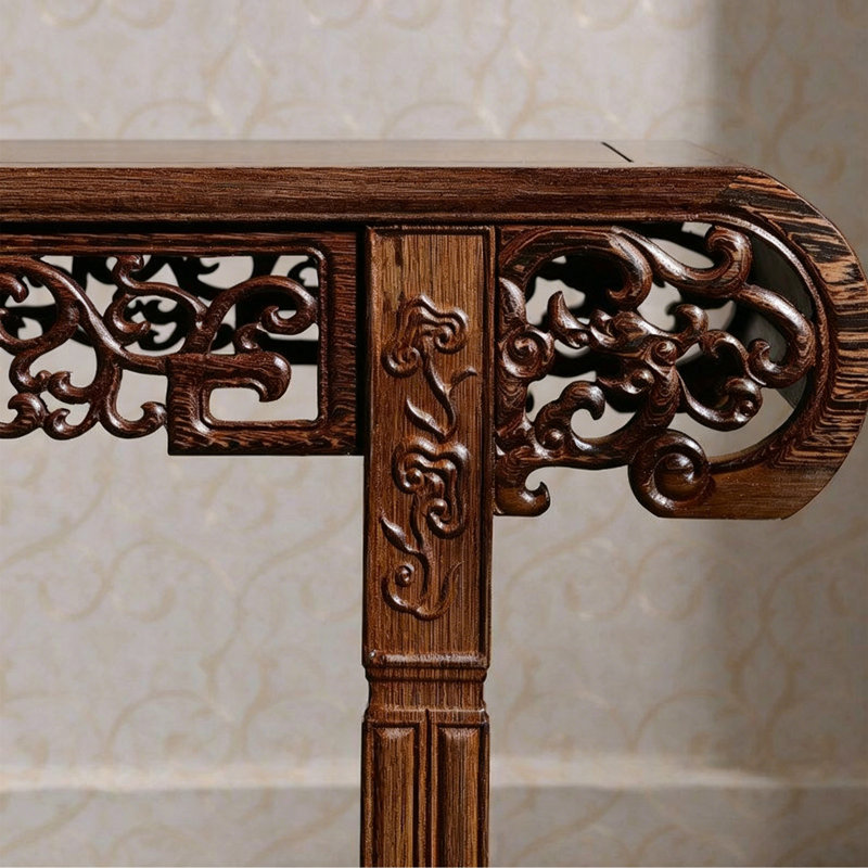 Retro Brown Carved Solid Wood Console Table