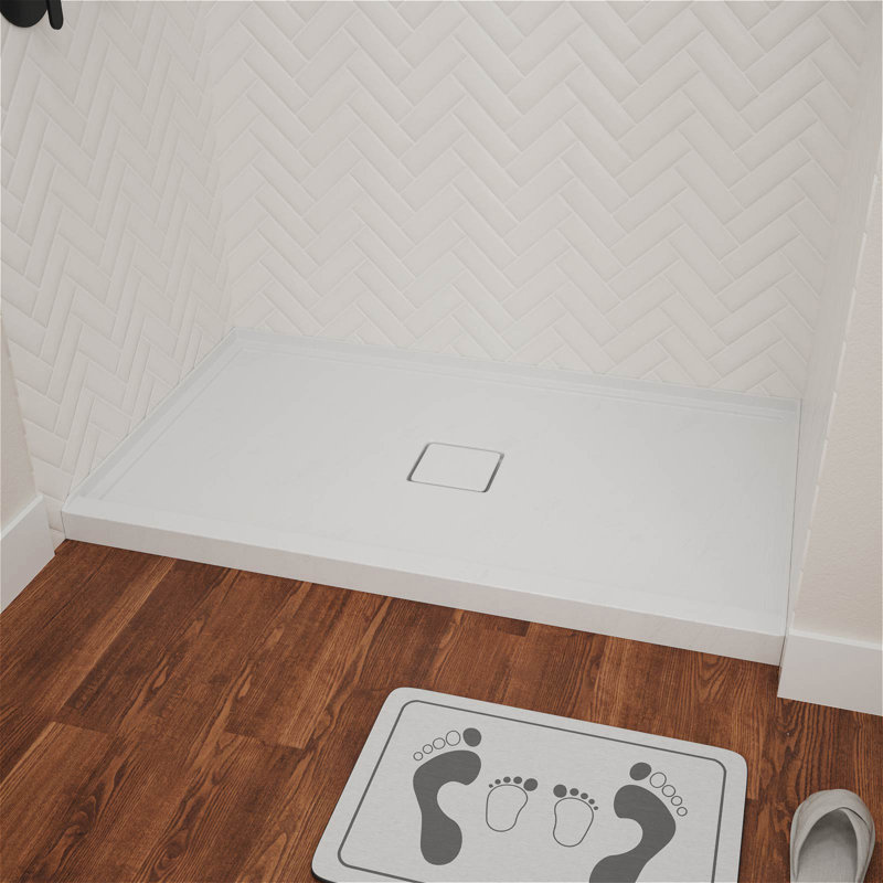 60 po L x 36 po Base de bac de douche en acrylique blanc alcôve avec drain central