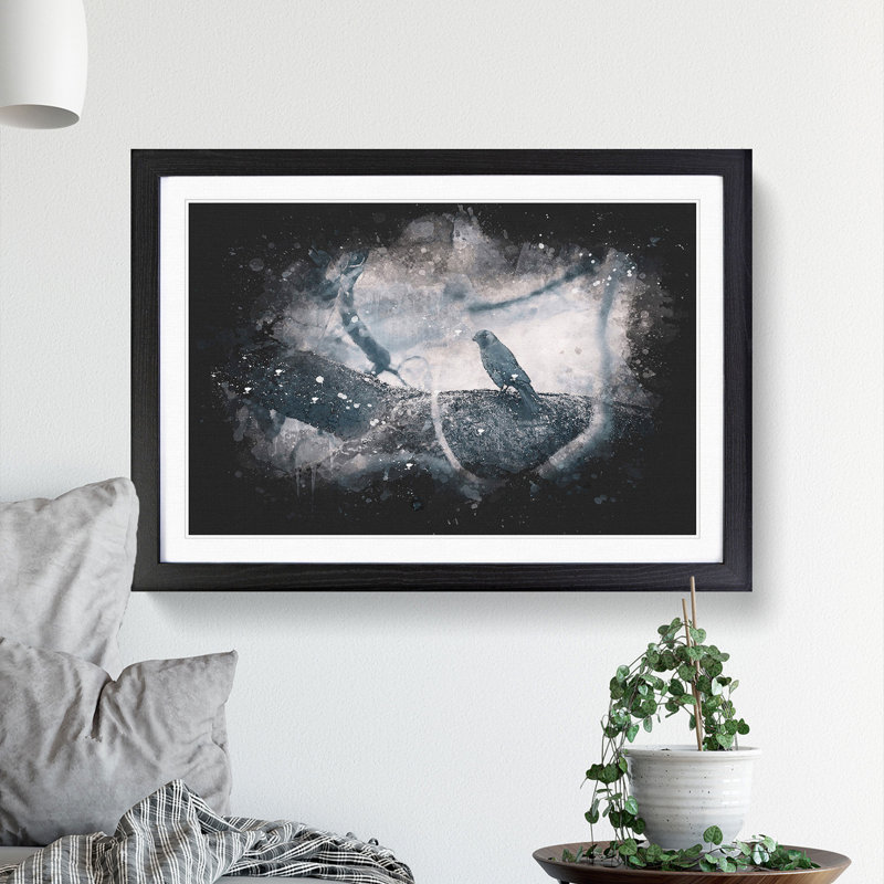 Bird On The Tree Paint Splash - Framed Print, Black Framed, 62cm H x 87cm W x 2cm D