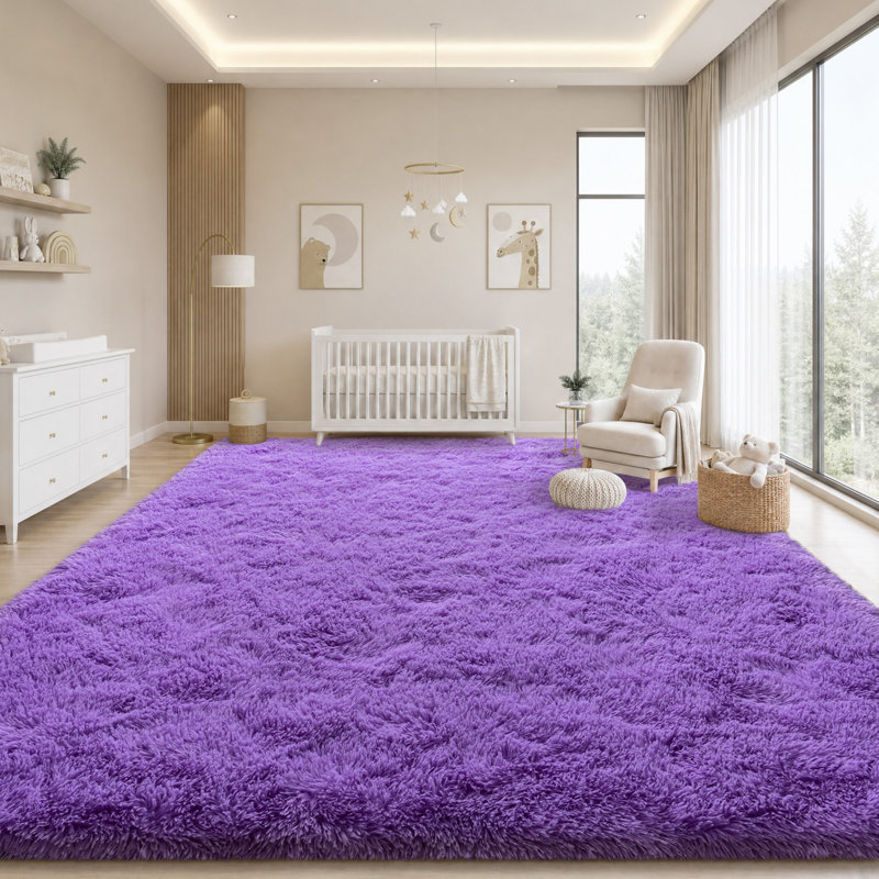 Solid Rug Soft Fluffy Purple Indoor Area Rug for Living Room Bedroom Nursery Kids Room, Rectangle 9' x 12', Purple