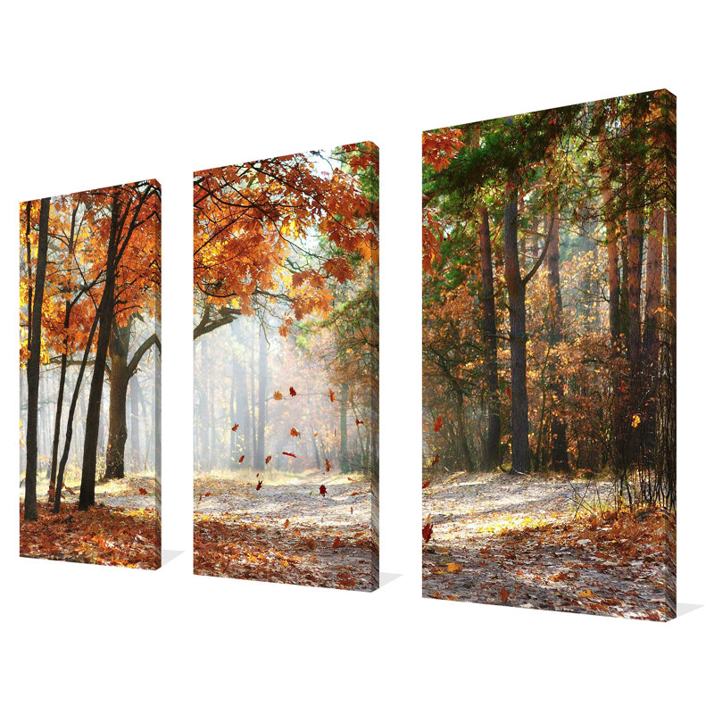 Falling Oak Leaves - 3 pièces, reproduction de photo sur toile tendue, H 32 po x l 48 po x P 0,75 po