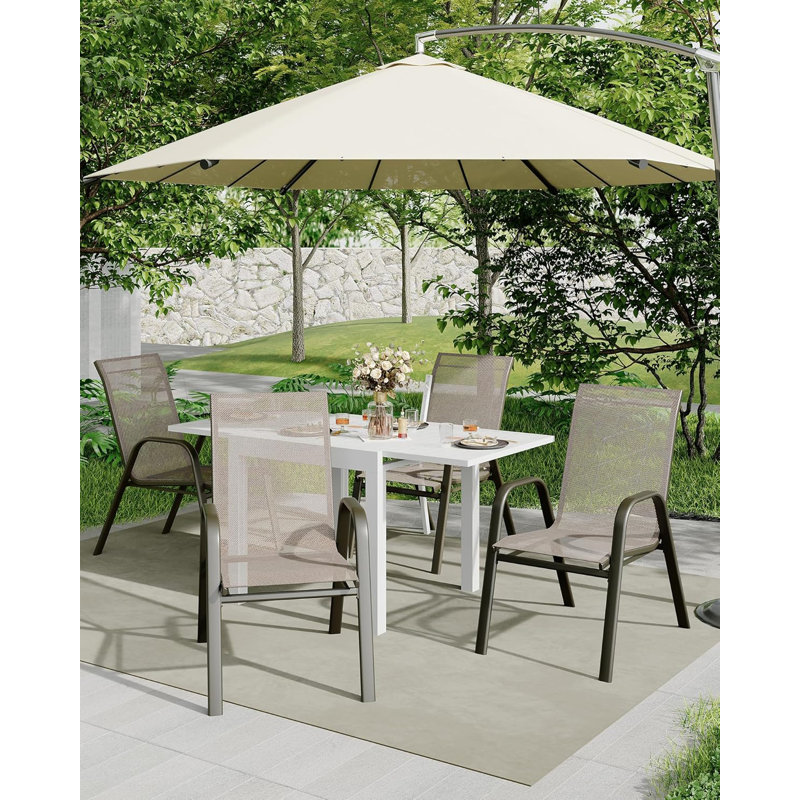 4pcs Stackable Dining Chairs , High-back Patio Dining Chairs Set, Outdoor Chairs With PVC-coated polyester Fabric & Metal Frame