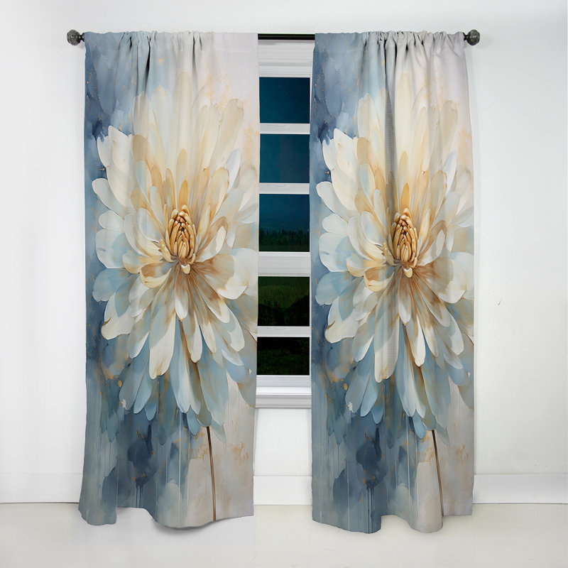 Rideau occultant blanc et bleu Dahlia, L 52 po x L 90 po