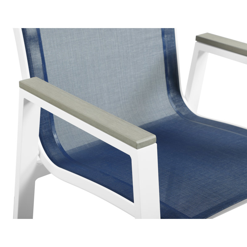 Fauteuil de patio empilable Lajoy, Bleu marine, Blanc, Gris