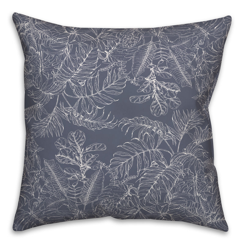 Housse et insert de coussin carré d'extérieur Botanical Sketch 4, Bleu, 20 po x 20 po