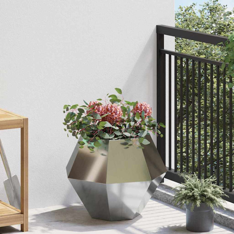 Planter Silver Galvanised Steel, 40" H x 50" W x 50" D